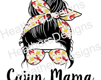 Messy Bun Crawfish & Beer Cajun Mama PNG