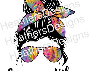 Messy Bun Tie Dye Summer Vibes PNG