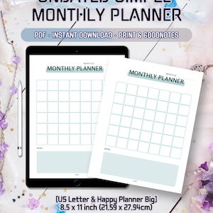 US Letter-maandplanner in één oogopslag | Directe digitale pdf-download |  HappyPlanner Groot formaat | Mint afdrukbare ringband eenvoudig dagboek