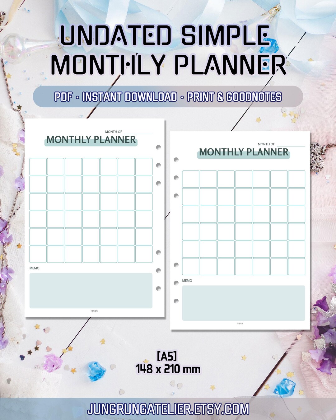 A5 Monthly Planner: Undated Simple Design | Instant Digital PDF