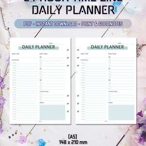 Dagelijkse 24-uurs tijdplanner | afdrukbaar visueel dagboek | Routinetijdblokken | takenlijst | pdf-sjabloon urenstaat | tijdplanner