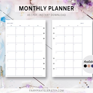 Printable Monthly A5 Calendar Template 2 Page Fillable Blank Planner ...