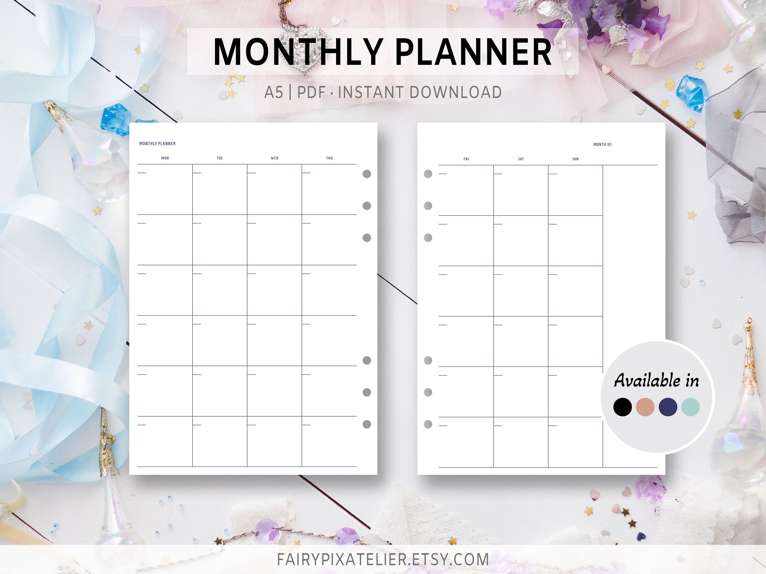 Printable Monthly A5 Calendar Template 2 Page Fillable Blank Planner ...