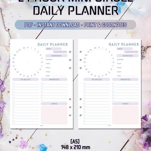 Dagelijkse 24-uurs cirkeldiagram A5-planner | afdrukbaar visueel dagboek | routinematige tijdsblokken | circulaire takenlijst | eenvoudig pdf-sjabloon voor taartbladen