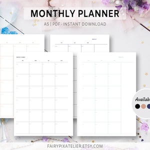 Printable Monthly A5 Calendar Template 2 Page Fillable Blank Planner ...