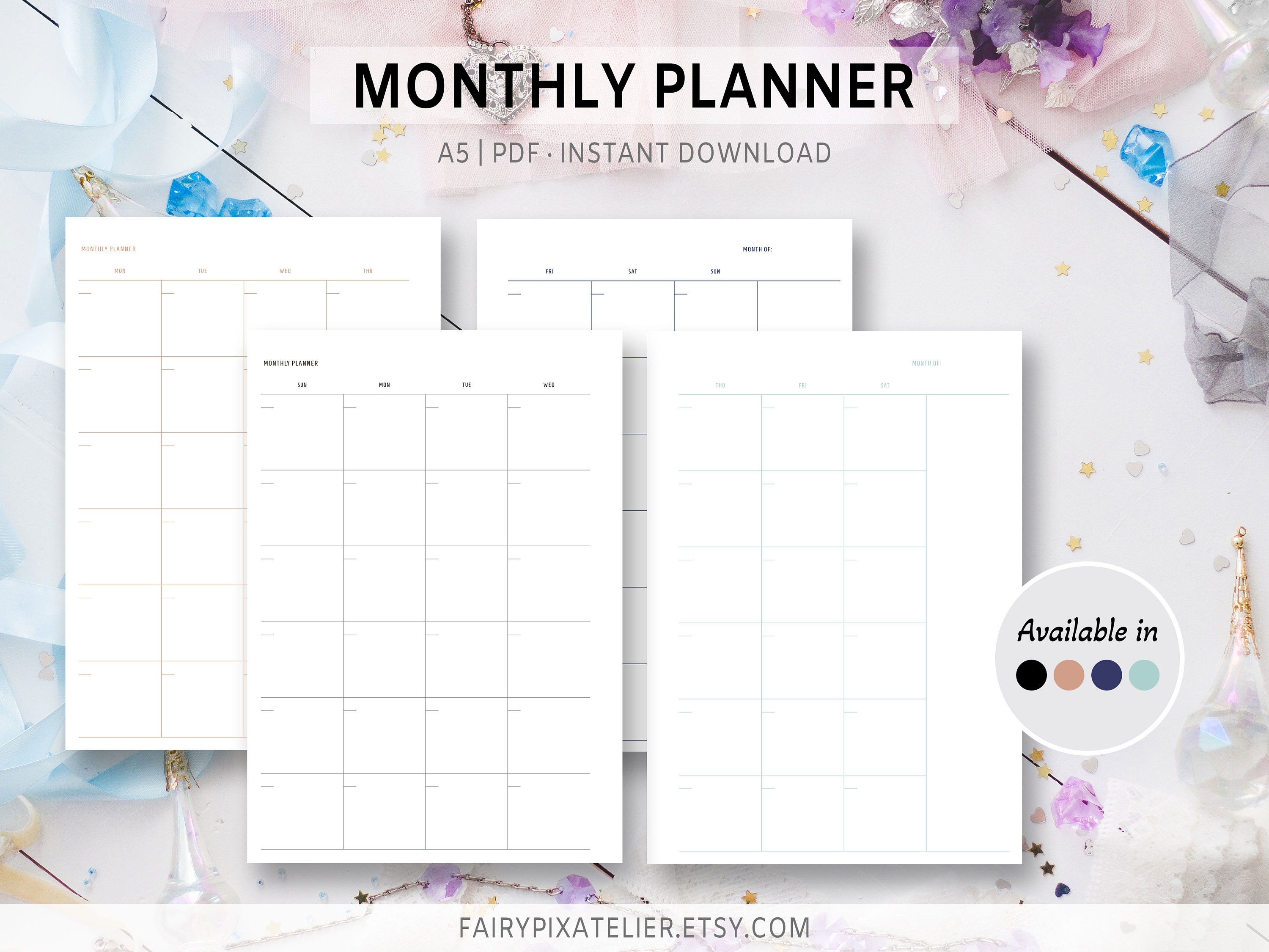 Printable Monthly A5 Calendar Template 2 Page Fillable Blank Planner ...