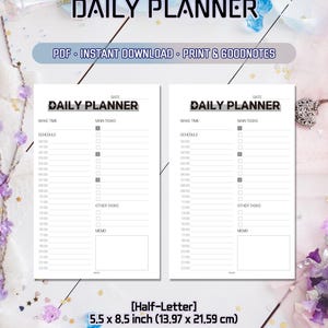 At a Glance 24-Hour Time Tracker Half-Letter Daily Planner | Printable Instant Download PDF | Timeline diary sheet | Time table planner
