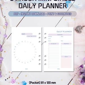 Pagina 2 in één oogopslag 24-uurs cirkelzakplanner Zakformaat | Dagplanner digitaal pdf-bestand | Tijdlijn Dagboek | Afdrukbare sjabloon