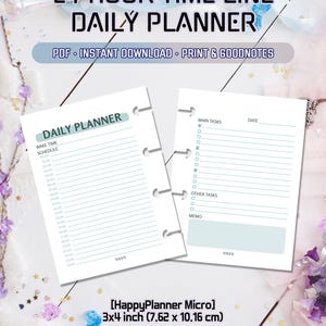 Page 2 at a glance 24-hour time scheduler Happy Planner Micro size | Time Tracking Planner | Printable Visual time block | Timeline Table