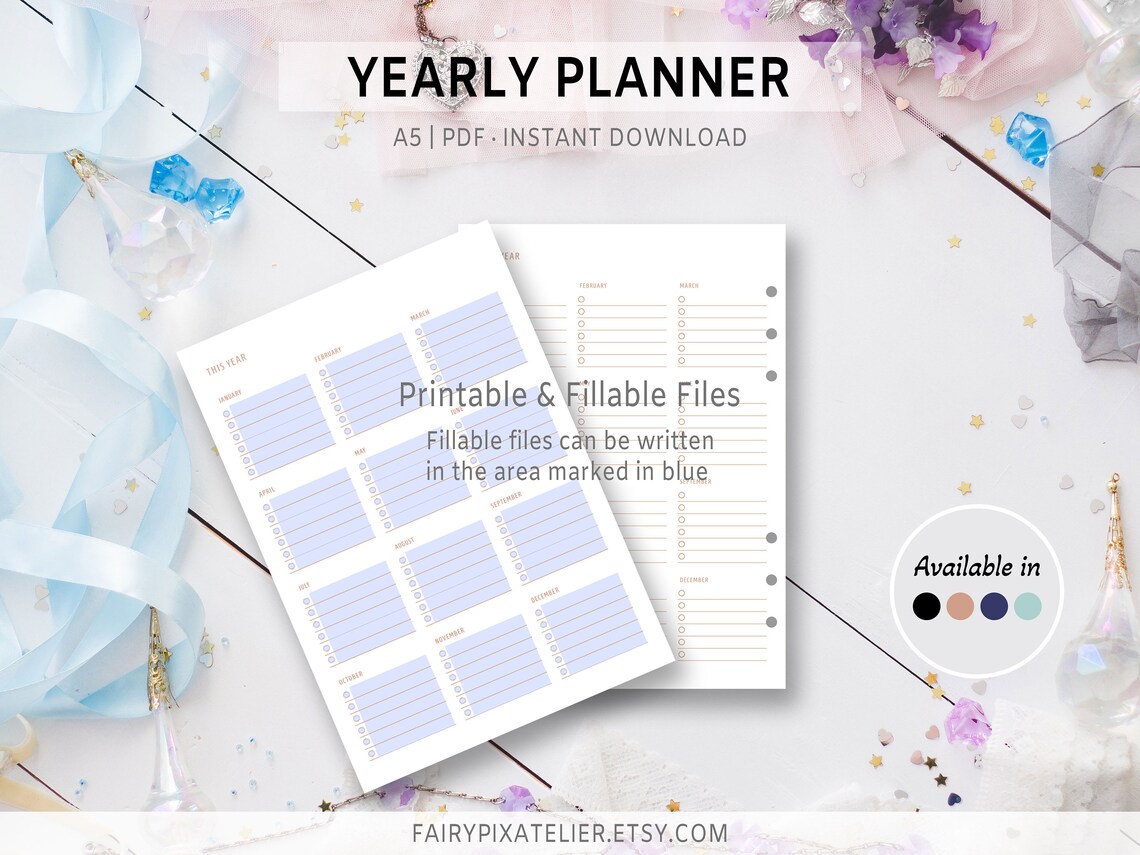 A5 Undated Yearly Planner PDF Instant Download Digital File - Etsy