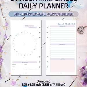 Pagina 2 in één oogopslag 24-uurs circulaire planner voor persoonlijke maten | Dagplanner digitaal pdf-bestand | Afdrukbaar dagboekblad met tijdlijntabel