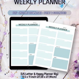 Weekplanner voor Amerikaanse brieven in één oogopslag | Dagboek van één pagina | Eenvoudig en schattig bewerkbaar pdf-bestand voor directe download | happy planner big binder inlegwerk