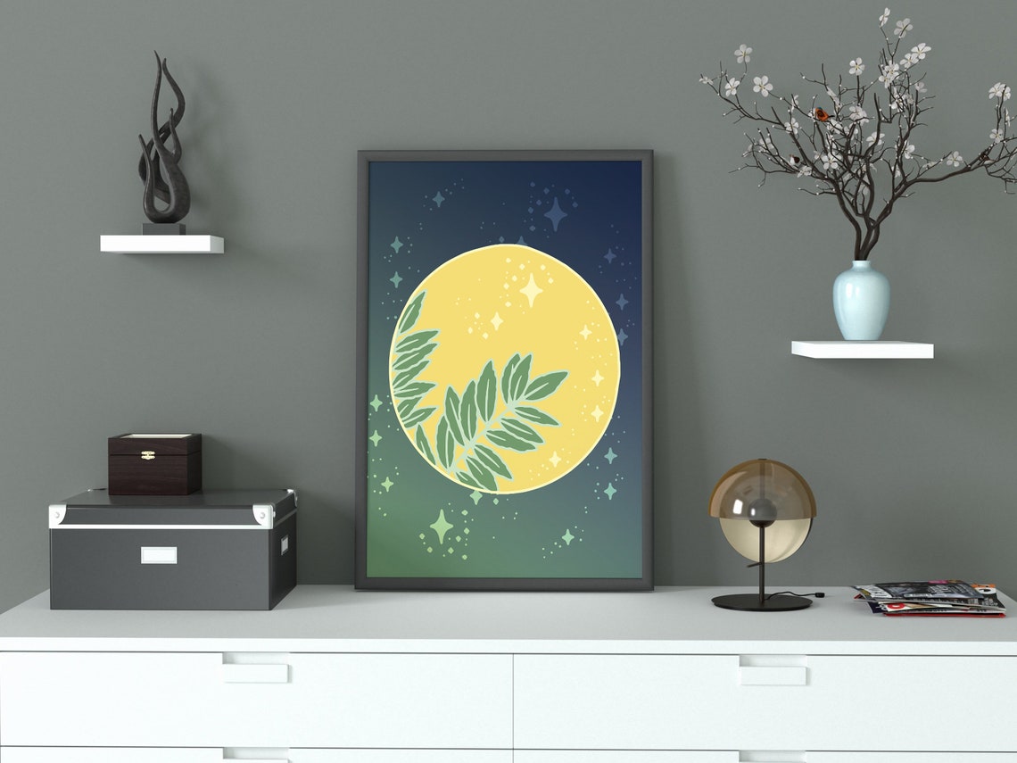 Printable Wall Art Leaf Moon Modern botanical Art Etsy España