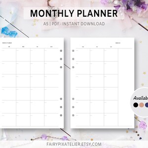 Printable Monthly A5 Calendar Template 2 Page Fillable Blank Planner ...
