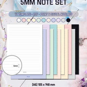 Nota imprimible de línea A6 de 5 mm / PDF digital simple / Cuaderno de estudio / Notas lindas para estudiantes / Diario, iPad, computadora portátil / Hoja de bloc de notas de color pastel