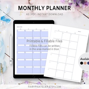 Printable Monthly A5 Calendar Template 2 Page Fillable Blank Planner ...