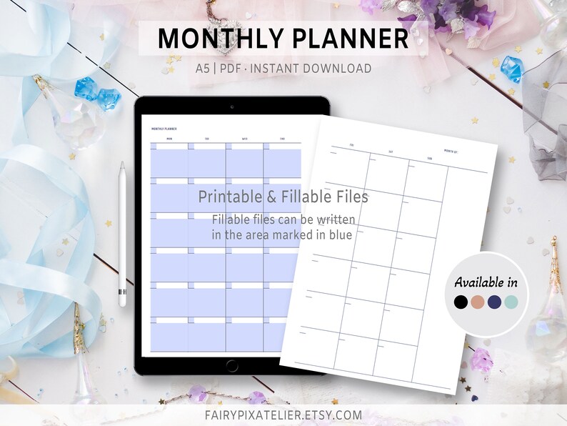 Printable Monthly A5 Calendar Template 2 Page Fillable Blank Planner Monday &amp; Sunday Start ...