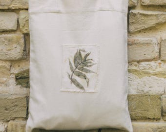 Eco Printed Cotton Tote Bag Botanical Dyed Shopper Plant Dyed Market Bag Natural Fabric Shoulder Bag Handmade Zero Waste Gift Beige