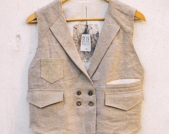 Women’s Linen Boho Vest Undyed Natural Sackcloth Waistcoat Raw Edged Organic Flax Gilet Oversized Wabi Sabi Artsy Statement Piece avantgarde