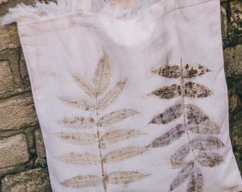 Eco printed Cotton Tote Bag with Fringe Earth Tones Shopper Boho Market Bag Artisan Sustainable Gift Natural Botanical Dye