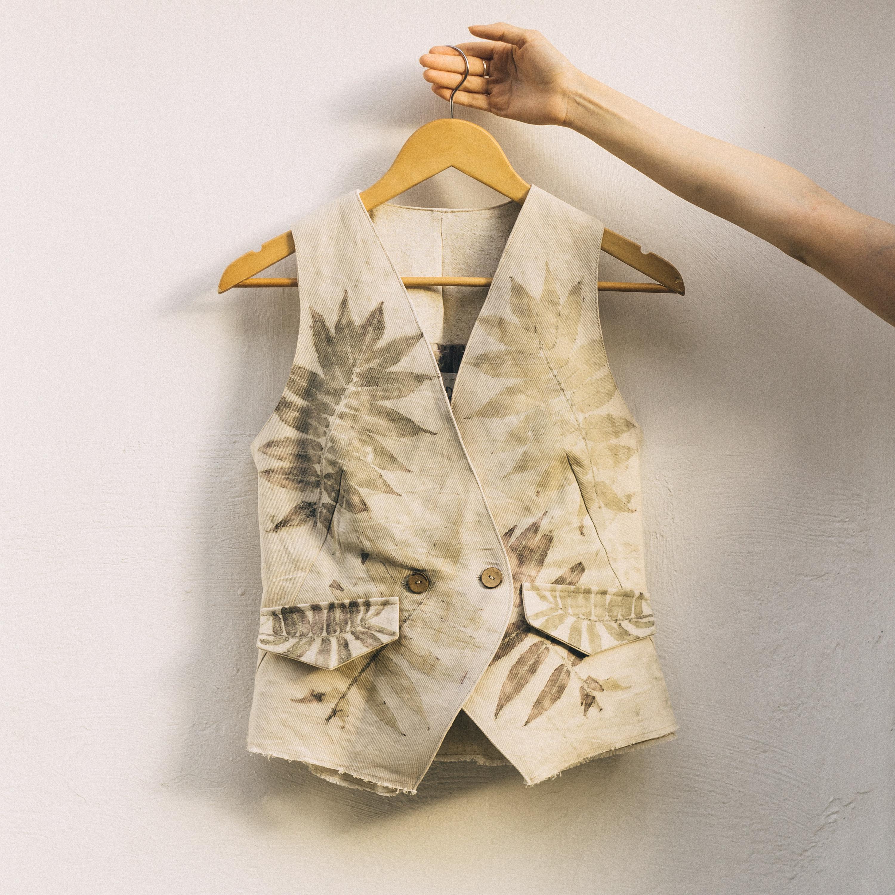 Botanical Eco-printed Cotton Vest: Wabi Sabi Organic