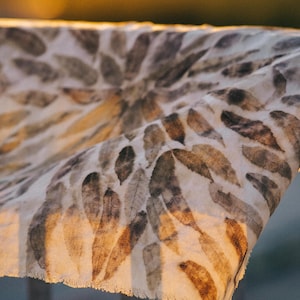 Ecoprinted Scarf Plant Dyed Botanical Cotton Bandana Natural Dyed Wabi Sabi Accessory Rustic Leaf Print Square Artisan Fringed Neck Scarf