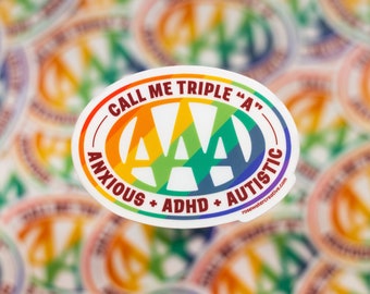 Neurodivergent auDHD "Triple 'A'" Parody Badge Clear/Transparent Sticker