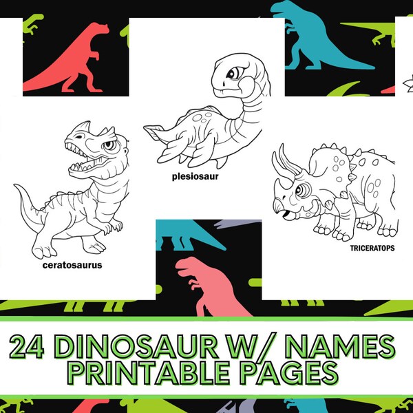 24 Printable Dinosaurs With Names Coloring Pages Etsy