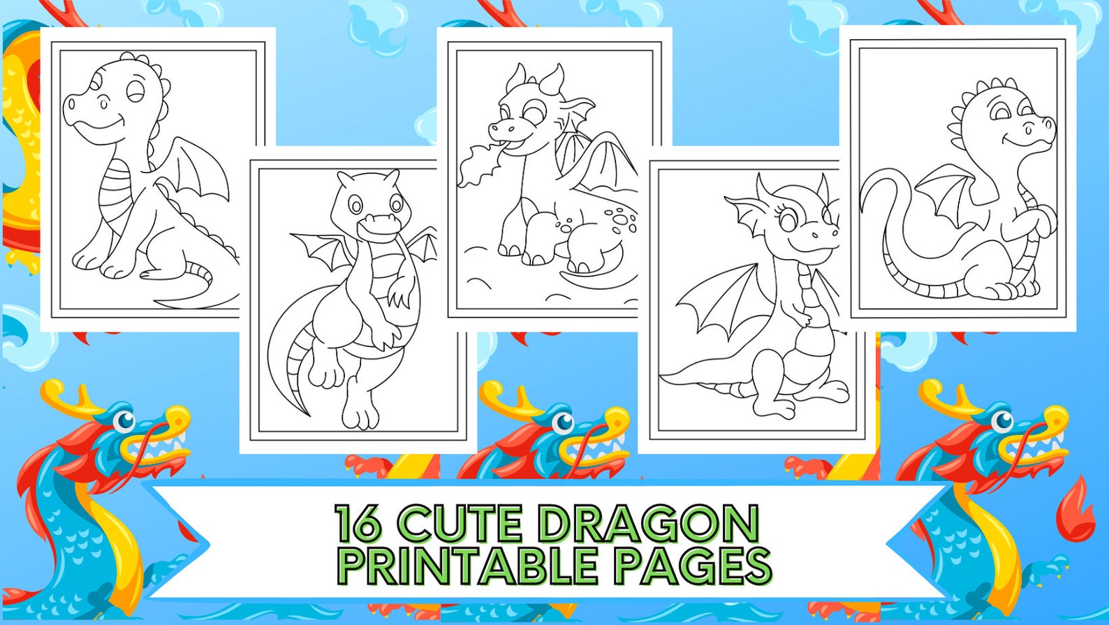  16 Drache Malvorlagen zum ausdrucken - Etsy.de Motiv 