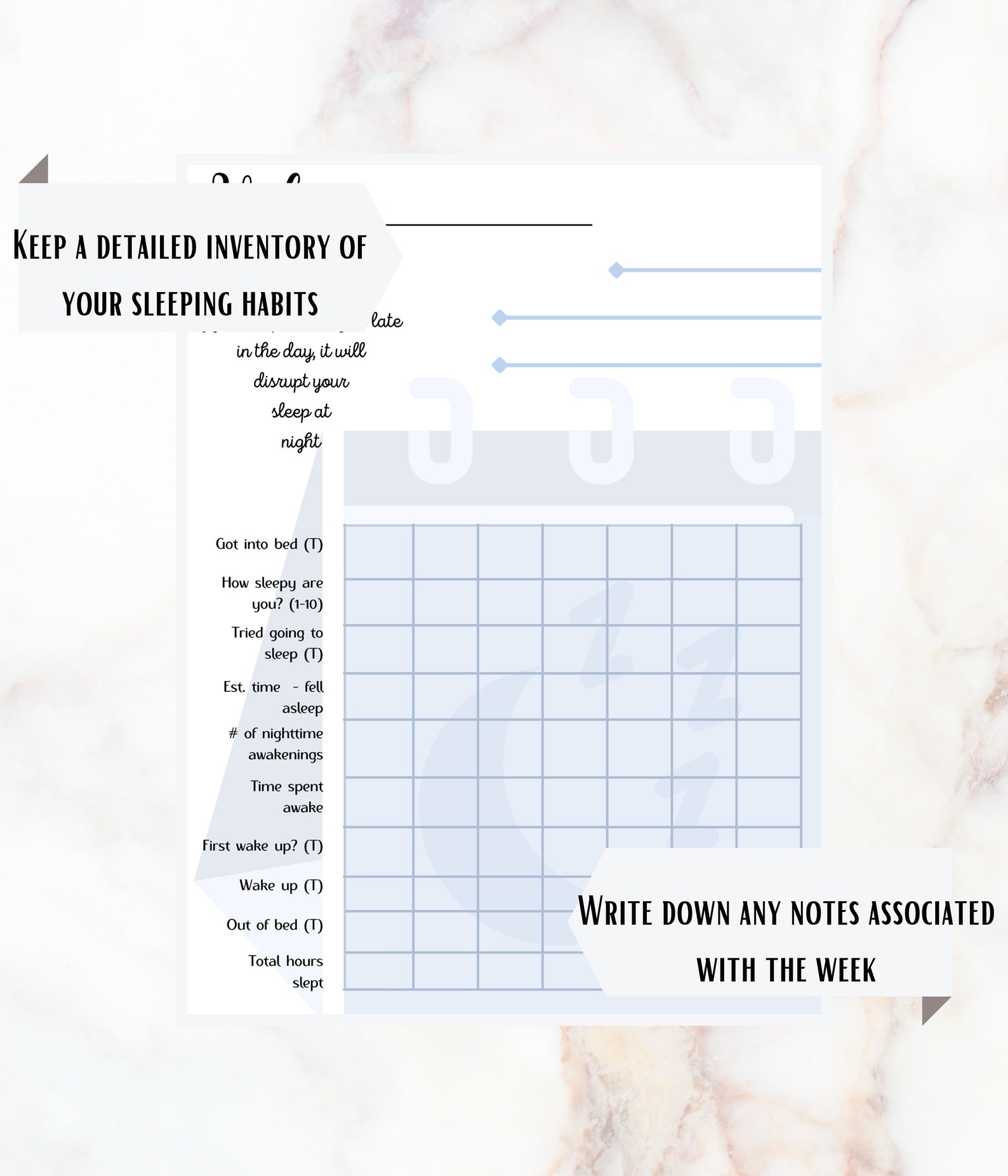 Sleep Tracker Basic monthly Sleep Chart | Etsy