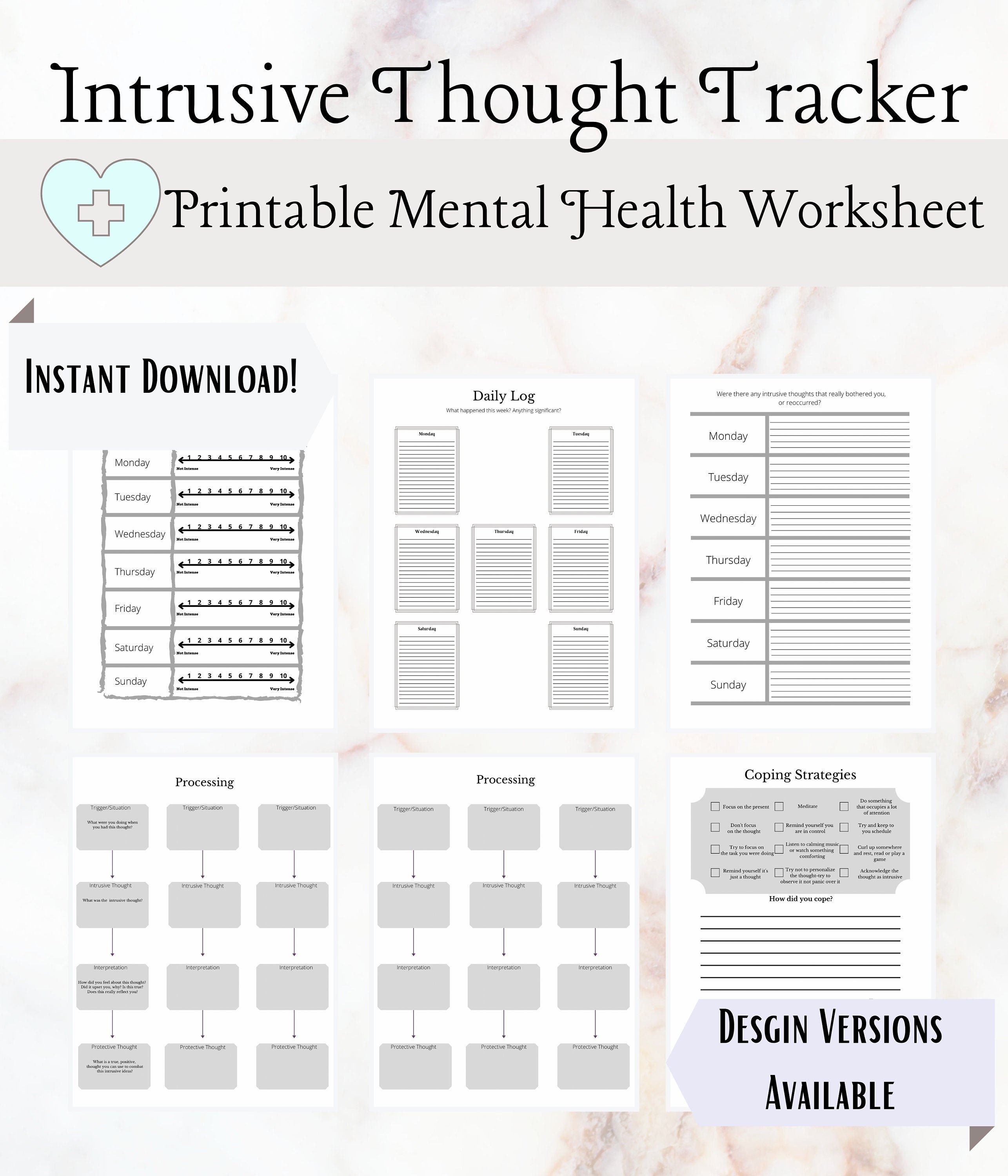Intrusive Thought Tracker mental Health Etsy