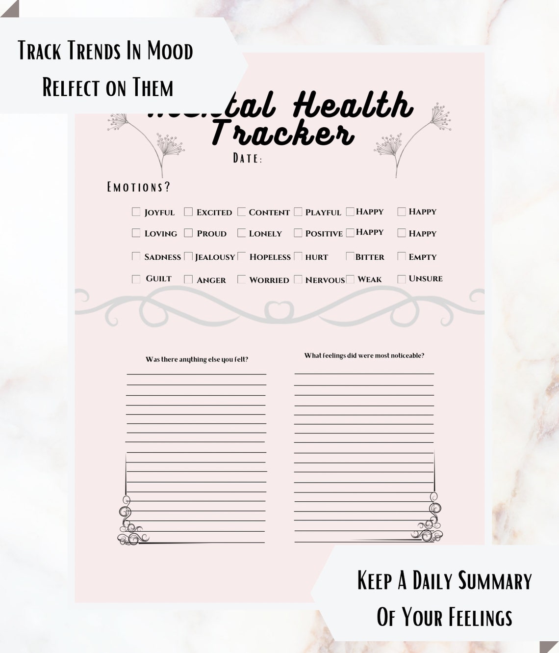 Mental Health Tracker daily Wellness Check Etsy UK Mental Health Tracker daily Wellness Check Etsy UK