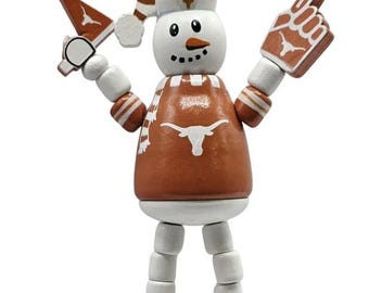 Adorno de muñeco de nieve de madera de la NCAA (Texas Longhorns)