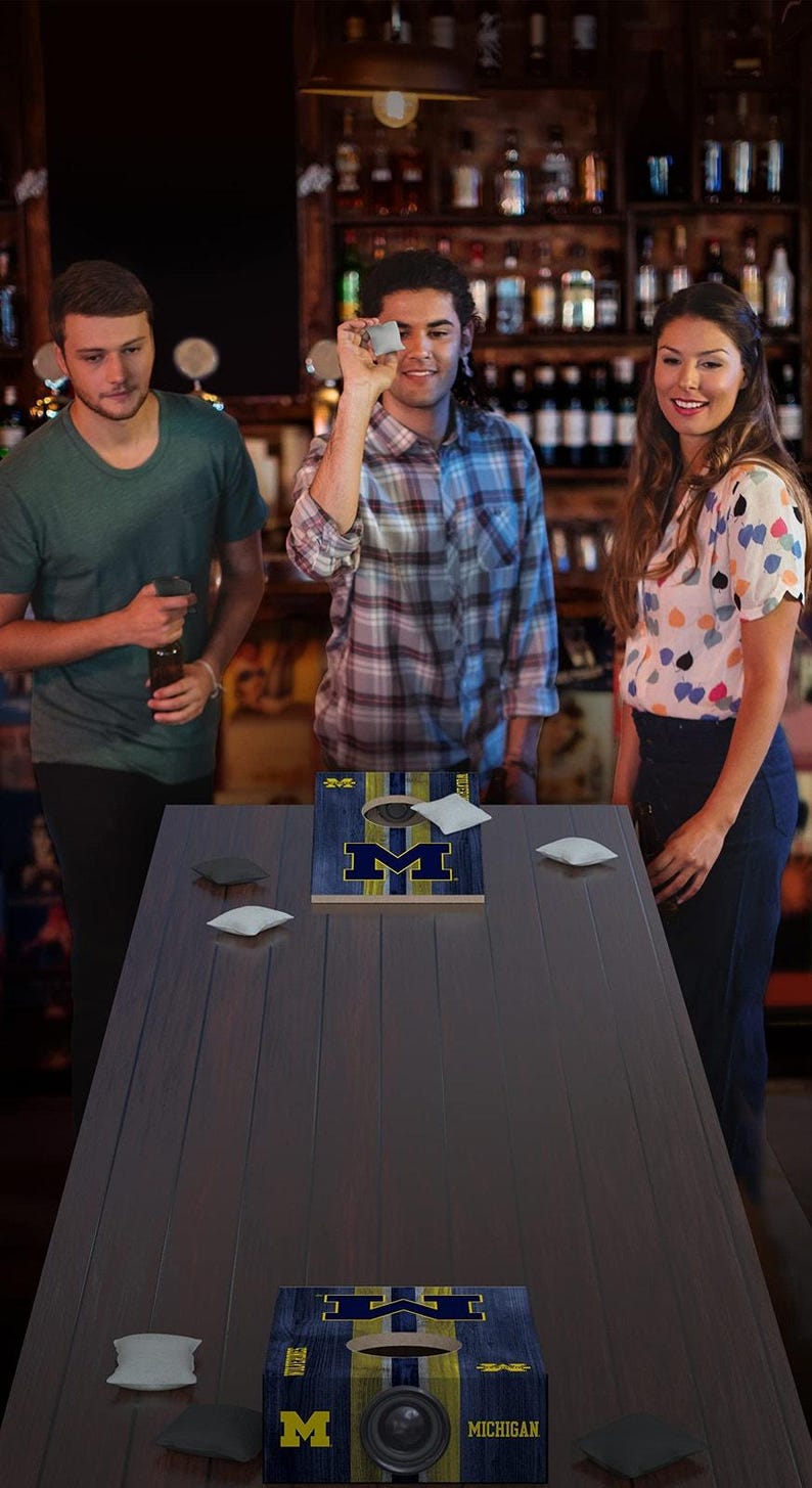 Michigan Wolverines MINIATURE NCAA Tabletop Cornhole Game / Bluetooth ...
