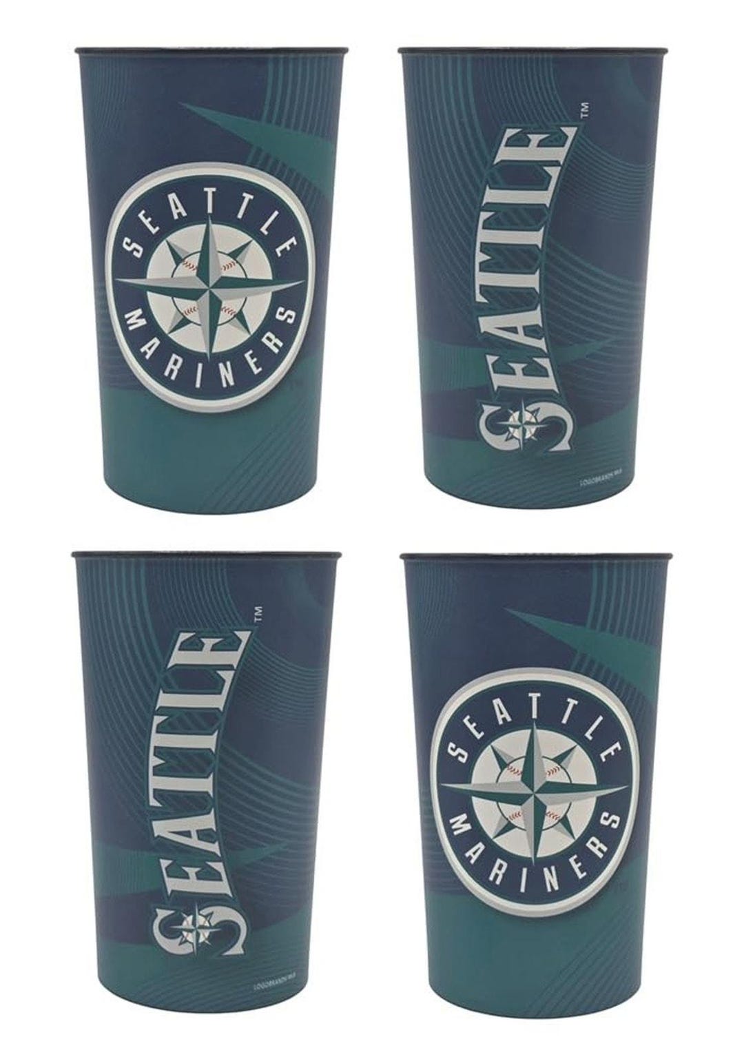 Mariners Cups Reusable Geometric Hardwall Plastic Cup 22oz, Set of 4 (seattle ...