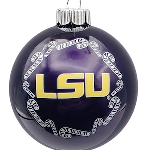 Candy Cane Wreath 2-5/8&quot; Colored Ball Glass Ornament (Louisiana State LSU Tigers)
