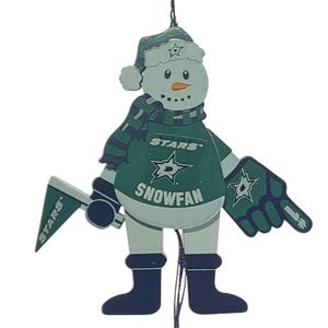 NHL Wooden Cheering Snowman Ornament (Dallas Stars)