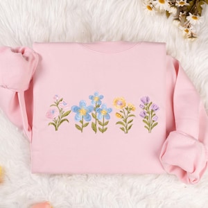 Wildflower Botany Embroidered Sweatshirt | Floral Embroidered Hoodie | Floral Embroidered T-shirt | Flower Sweater | Crew Neck Sweatshirt