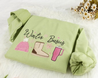 Sudadera básica de invierno bordada: cuello redondo navideño