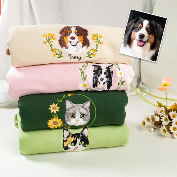 Embroidered Custom Pet Sweatshirt: Floral Dog Hoodie, Pet Lover Gift