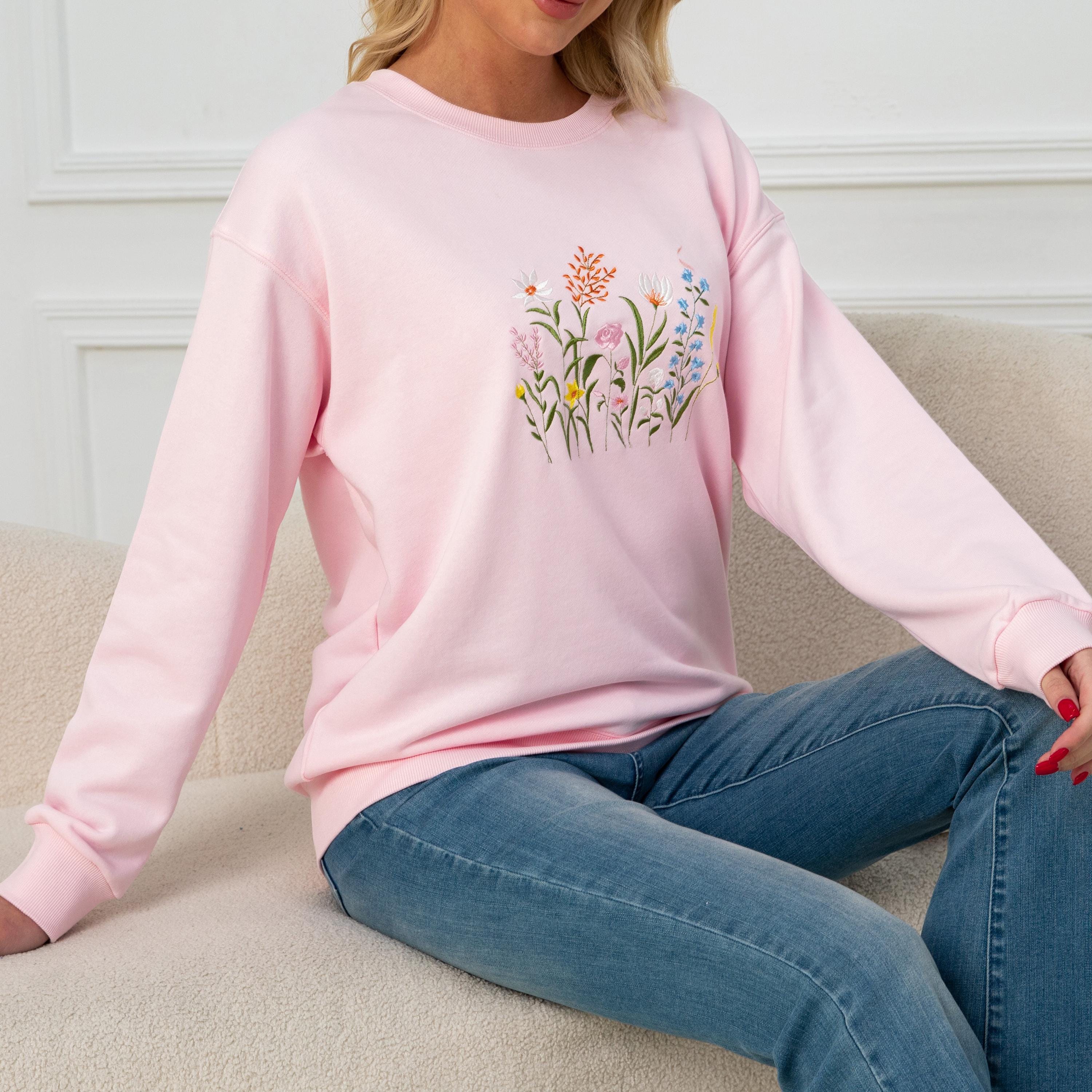 【GRAVER】22FW★ Duck Flower Embroidery Smile Sweatshirt Wildflower Botany Oversized Embroidered Sweatshirt