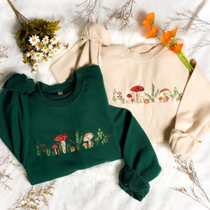 Mushrooms Embroidered Sweatshirt | Mushrooms Embroidered T-shirt | Mushrooms Embroidered Hoodie | Mushrooms Sweater | Crew Neck Sweatshirt
