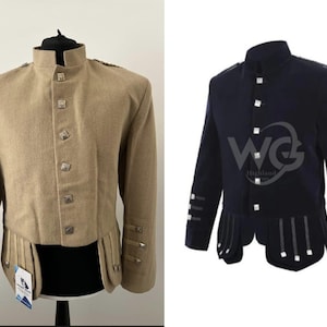 Chaqueta de kilt Kenmore de terciopelo escocés y lana en negro y beige para hombre, ideal para bodas.