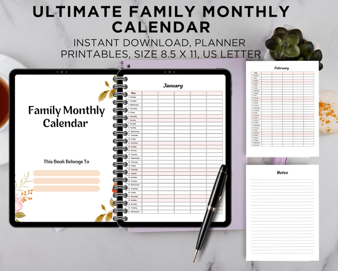 Family Monthly Calendar, Family Calendar Family Planner Printable ...