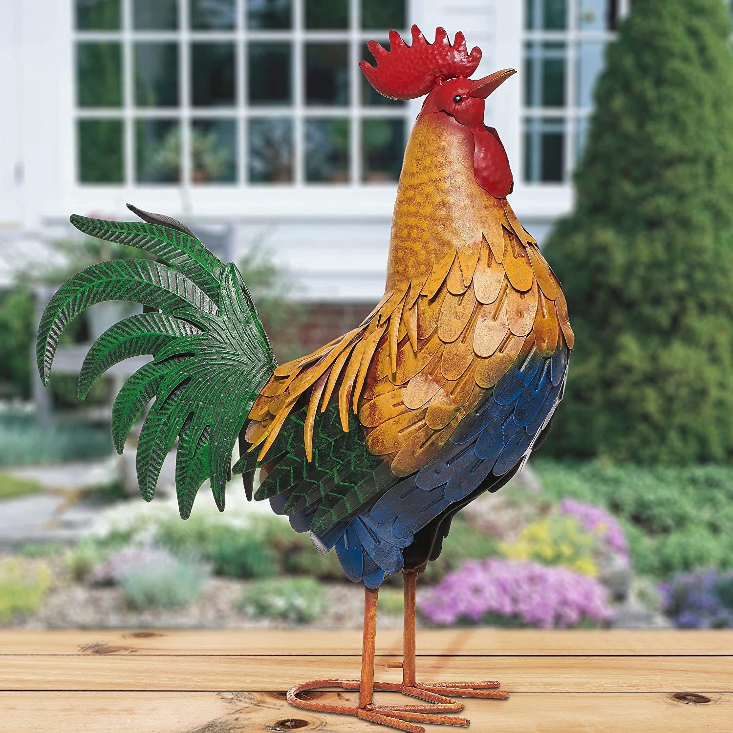 21 Colorful Metal Rooster Garden Statue Etsy