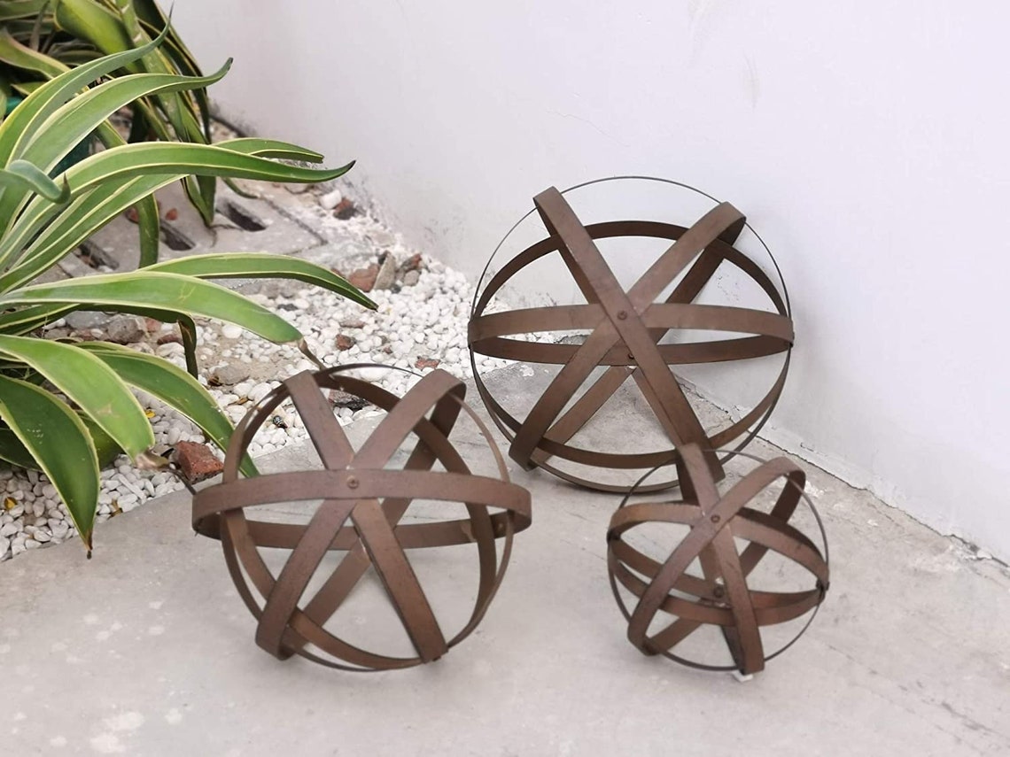 Set of 3 Decorative Rustic Metal Garden Spheres Etsy