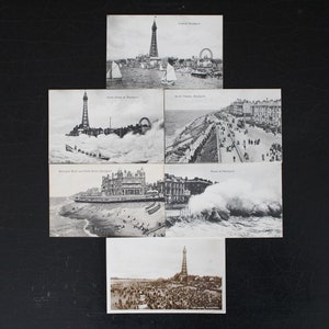 Postales antiguas de Blackpool, c. 1910, 1920, postales con fotografías reales en blanco y negro: North Parade, Storms, Lancashire, Inglaterra, conjunto RPPC de principios de siglo