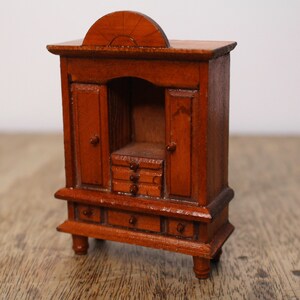 Vintage Wooden Doll's House Wardrobe - Handmade, Handcrafted Miniature Bedroom Furniture, 8cm Tall, Early Century Style