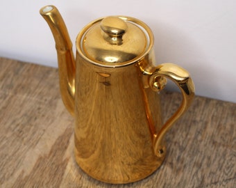 Cafetière en céramique Royal Worcester ignifuge lustré doré - vaisselle anglaise vintage du milieu du siècle - forme 3, taille 4