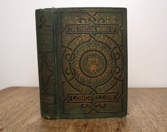 The Poetical Works of Longfellow - Ward, Lock & Co., London - Decorative Early Century Hardback, Green w/ Gilt Decoration